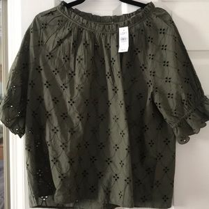 NWT olive green eyelet Loft blouse
